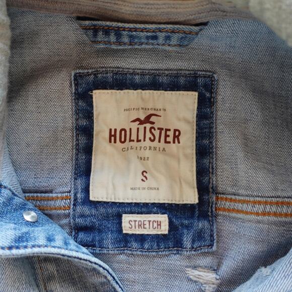 Vintage Hollister Denim Jacket Small Hooded Trucker Sweatshirt Distressed Y2K - Picture 4 of 10